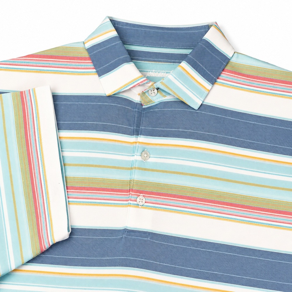 Johnnie-O Polo Shirt Mens L Blue Orange Striped Performance Short Sleeve Golf